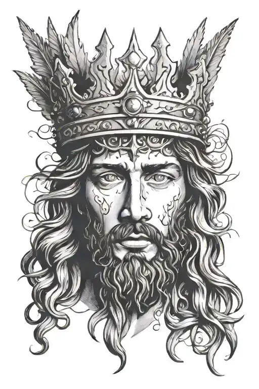close up of jesus christ eyes, eyebrow, nose, and crown of thrones tattoo design idea