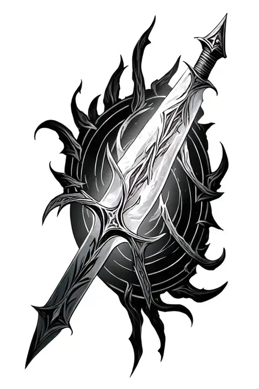 Tattoo design for shoulder placement.Dark Sister sword of Daemon Targaryen as the main vertical element, slightly angle tattoo design idea