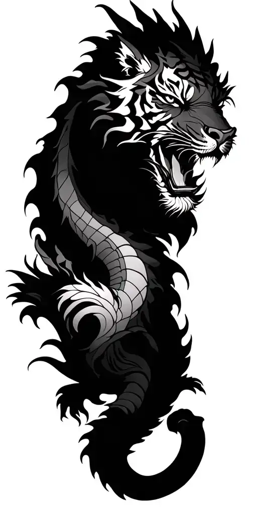 dragon and tiger surrounded tattoo design idea