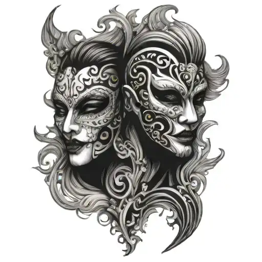 Theatrical masks against the backdrop of fleeting life tattoo design idea