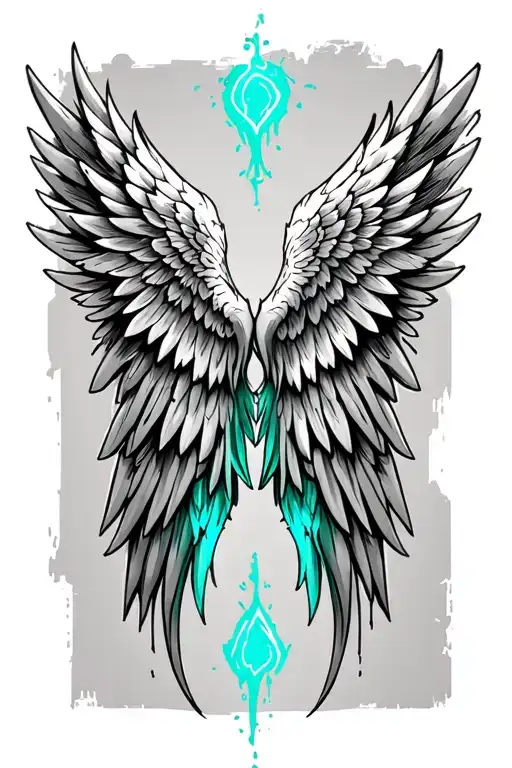 pair of gothic angel wings with teal highlights  tattoo design idea