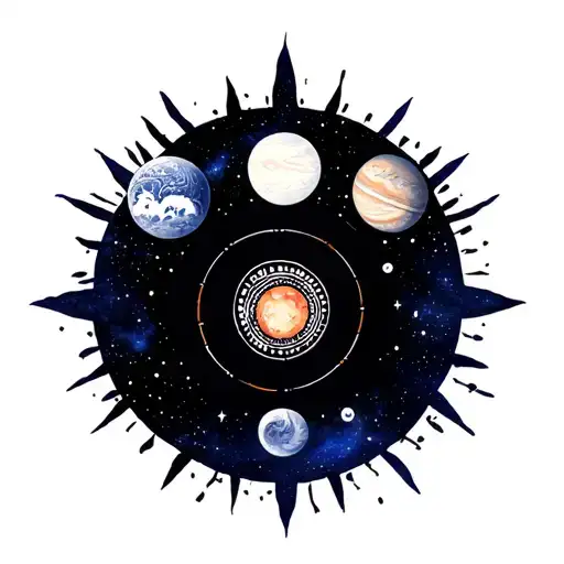 Sri chakra with nine planets stars and nebulas tattoo design idea