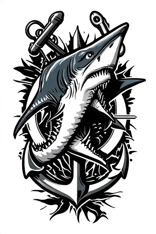 shark compas anchor  tattoo design idea