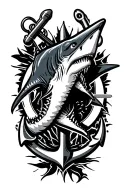 shark compas anchor  tattoo design idea