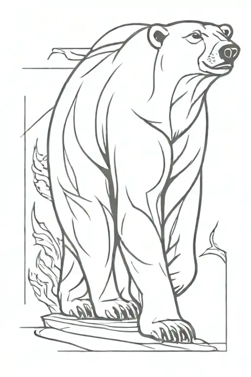 polar bear walking with head raised, tribal flame style drawing with fine lines, stylized with few details tattoo design idea