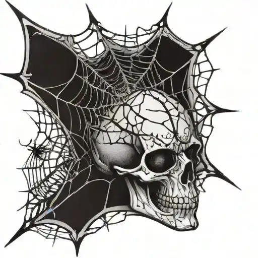 skull and spider web tattoo design idea