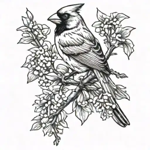 cardinal bird on a wisteria branch  tattoo design idea