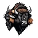 Bison head with feather tattoo design idea