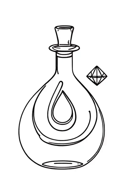 Magic Potion strength  tear drop bottle, diamond stopper. anchor charm. Lillie's around tattoo design idea