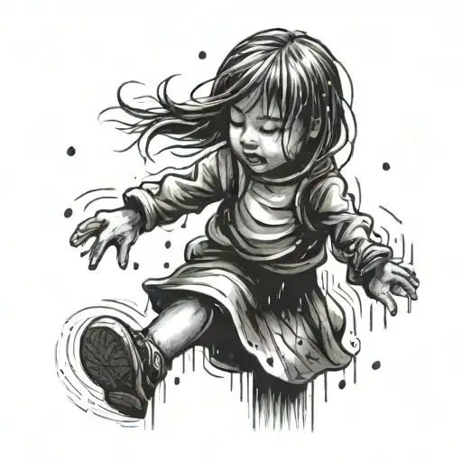 little girl dancing in rain tattoo design idea