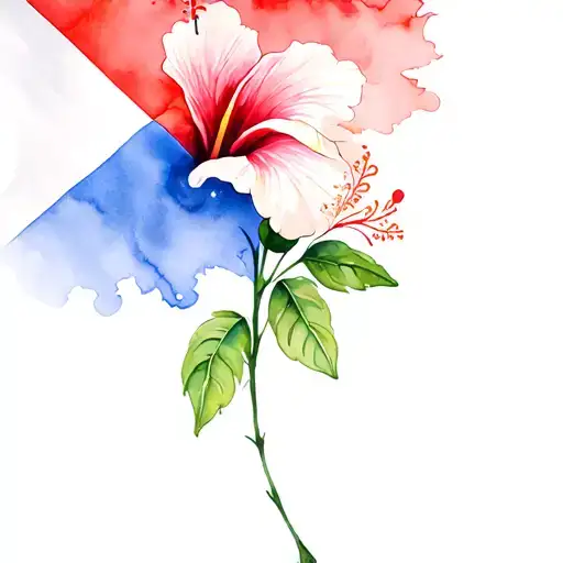 puerto rico flag with hibiscus flower blooming tattoo design idea
