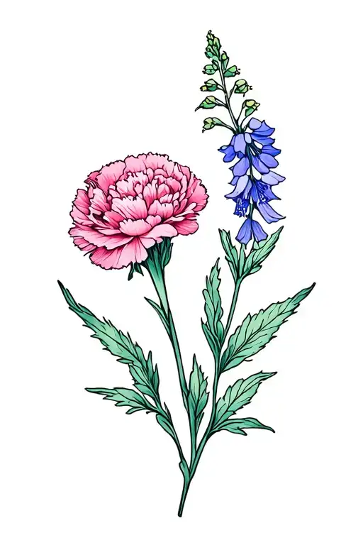 Carnation And Larkspur tattoo design idea