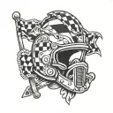 Helmet and checkered flags crossed tattoo design idea