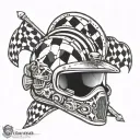 Helmet and checkered flags crossed tattoo design idea