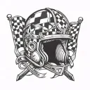 Helmet and checkered flags crossed tattoo design idea