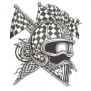 Helmet and checkered flags crossed tattoo design idea