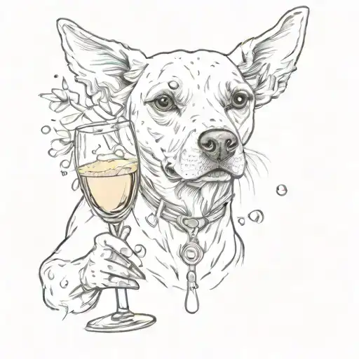 dog, champagne glass, L tattoo design idea