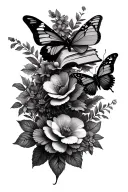 flowers and butterflies with book open tattoo design idea