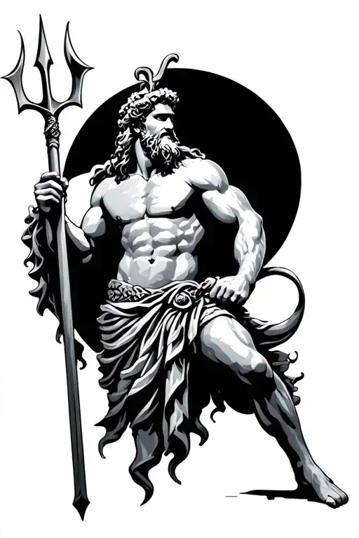 Poseidon holding a trident tattoo design idea