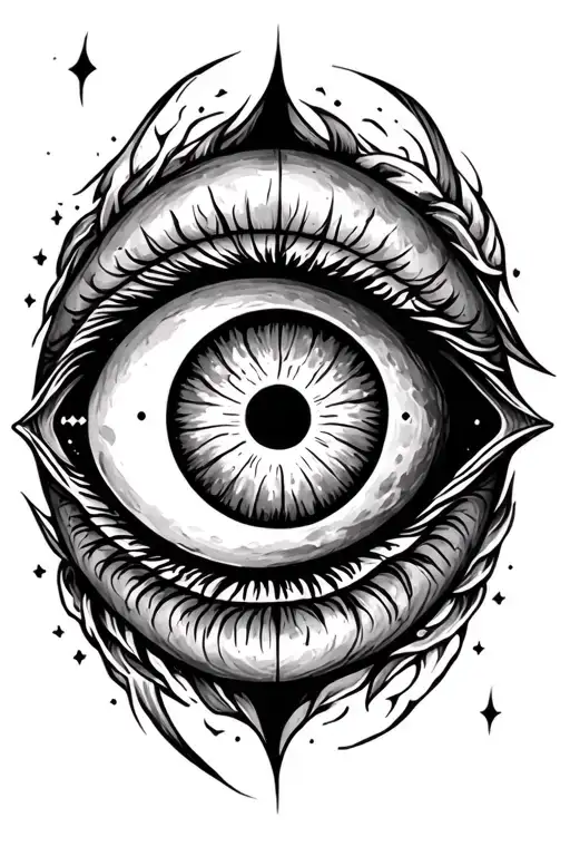 evil eye surrounded by the full moon cycle  tattoo design idea