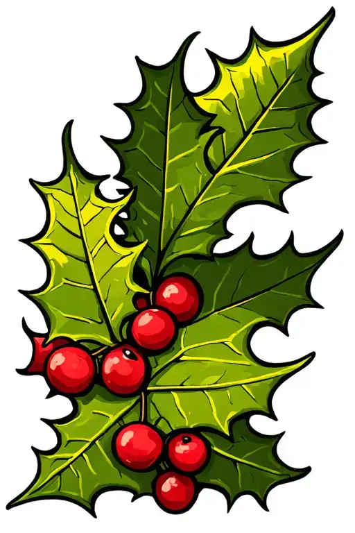 3 eight-pointed holly leaves with 6 berries tattoo design idea