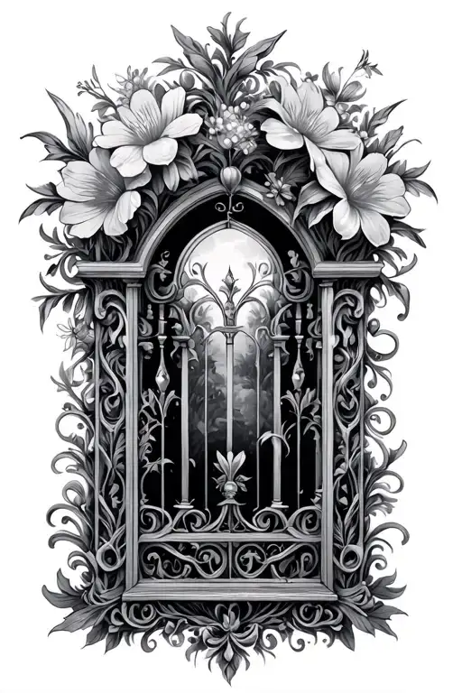 baroque fence with fairy flowers with a touch of cybersigilism tattoo design idea