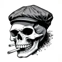 skull wearing flat cap with cigarette in mouth tattoo design idea