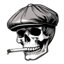skull wearing flat cap with cigarette in mouth tattoo design idea