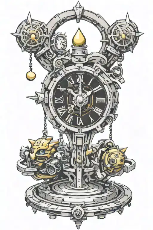 Chrono Trigger videogame clock pendulum tattoo design idea