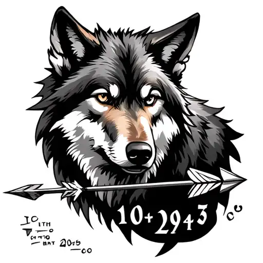 Wolf with the cardinal points with arrow and the 1994 numbers with 2005 tattoo design idea
