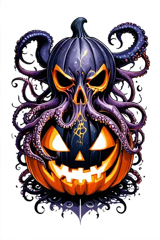 jack o lantern, tentacles, eldritch, deep space tattoo design idea