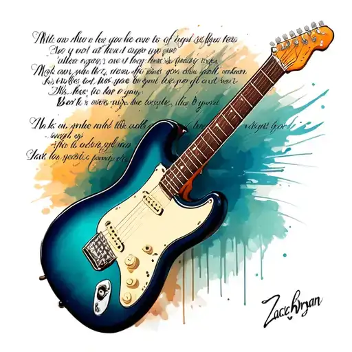 Zach Bryan lyrics with a guitar next to it tattoo design idea
