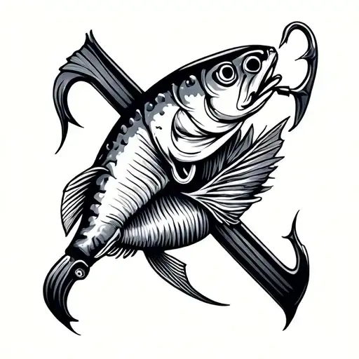 fishing hooks in an x shape tattoo design idea