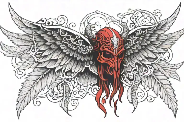 Red Ink Tattoo Ox head and hussar wings   tattoo design idea