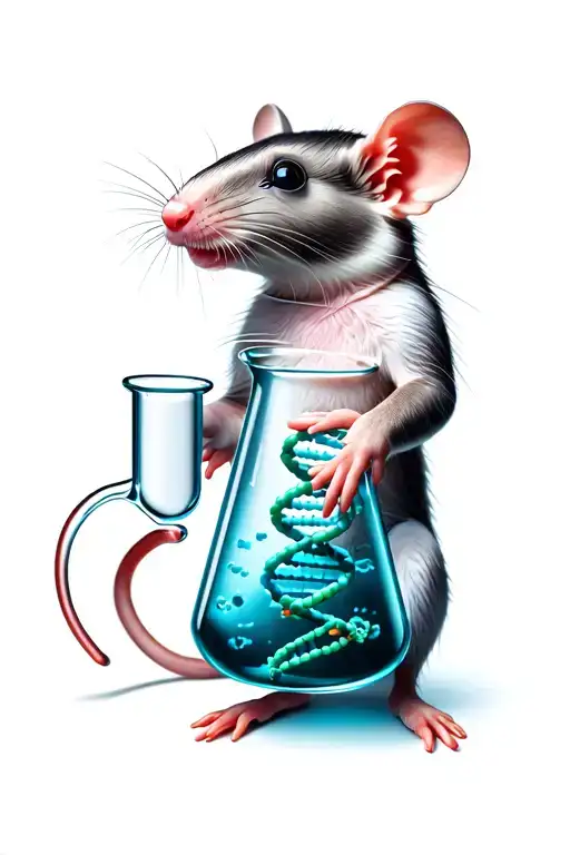lab rat holding beaker filled with DNA  tattoo design idea