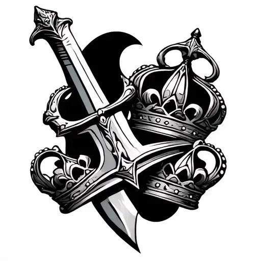 Traditional sword with 3 crowns down the blade tattoo design idea