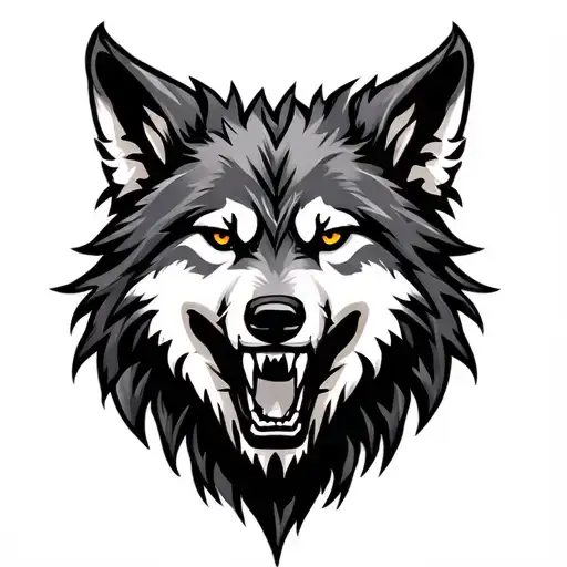 front facing Norse wolf with teeth showing head only. abstract  tattoo design idea
