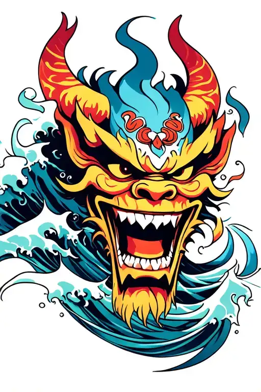 Oni Demon Mask Tidal Wave tattoo design idea