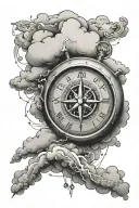 cloud, with lightning coming down to hand and a compass tattoo design idea