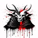 Two elements: a goat's head and death in a cloak, facing each other tattoo design idea