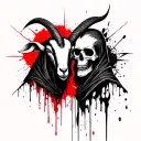 Two elements: a goat's head and death in a cloak, facing each other tattoo design idea