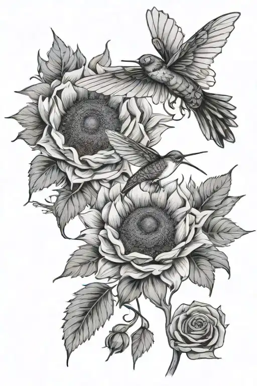 i5 freeway interstate USA, sunflower, hummingbirds, dragonfly, rose,  tattoo design idea