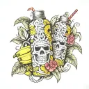 banana juice packaging with straw tattoo design idea