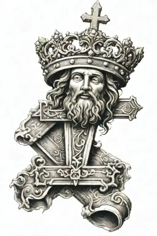 Christ, Bible and Cross with Crown tattoo design idea