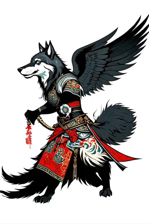 Meaningful wolf warrior angel tattoo design idea