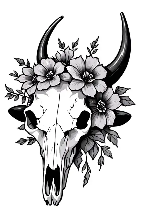 western Bull skull flowers Mandela tattoo design idea
