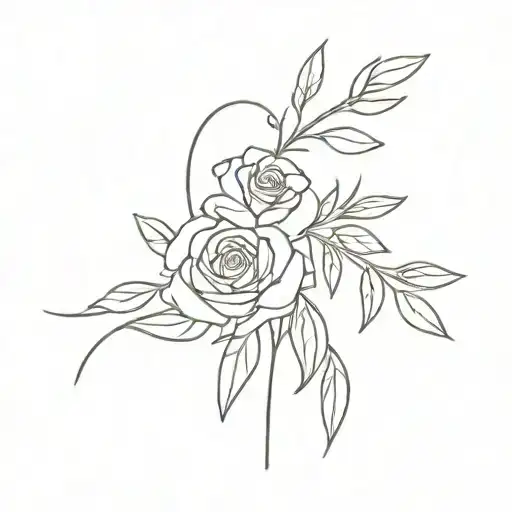 olive flowers blooming and roses not fully open, intertwined tattoo design idea
