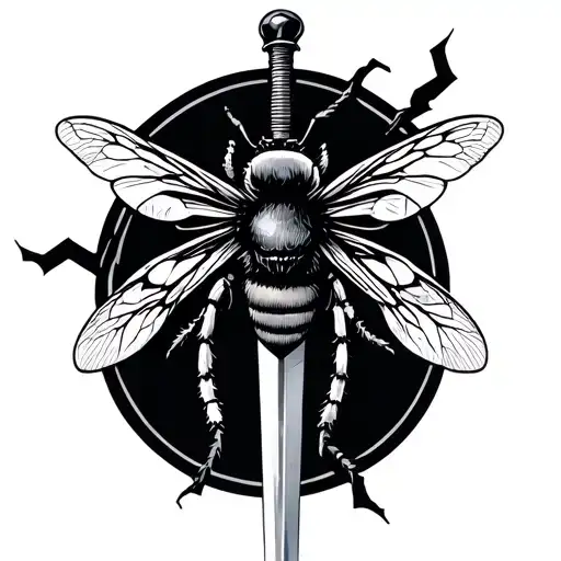 the reality shifting symbol with sword an killer bee tattoo design idea