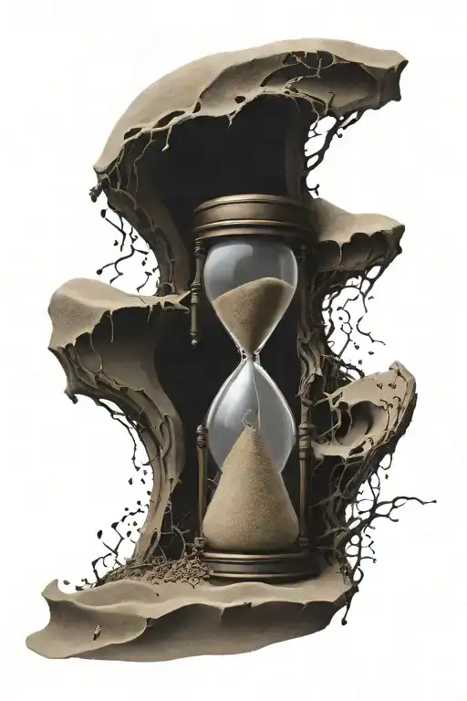 A gothic hourglass. The sand looks like a woman trapped inside the hourglass and she's trying to escape tattoo design idea