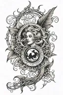Dark witchy tattoo with vines twisting and small magic elements and a gemstone  tattoo design idea